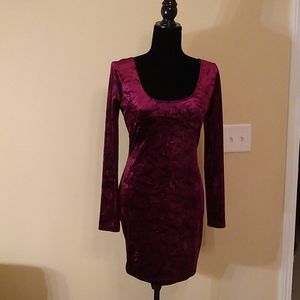 CANDIES Burgundy Lightweight Crushed Velvet Mini Dress